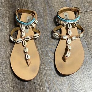 Steve Madden Leather Beaded Puka Shell Gladiator Sandals